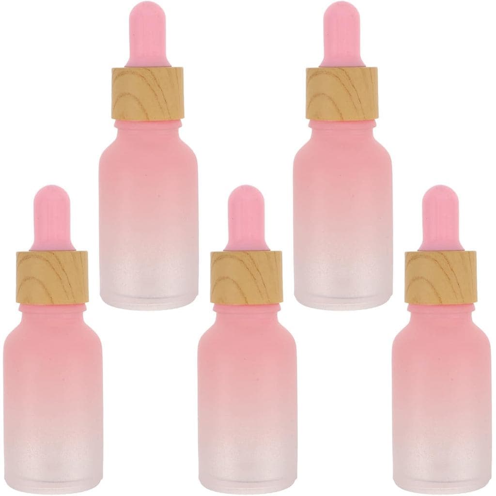 5 frascos conta-gotas de vidro rosa degradê de 15ml, frascos mini recarregáveis para óleos essenciais, recipientes de vi