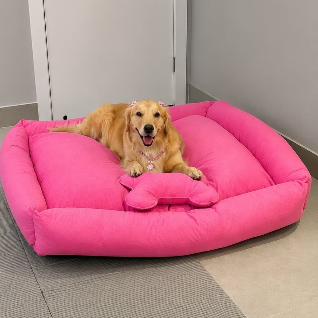 Cama Pet Impermeável Grande 100x70Cm e Media 70x50cm - 100%Lavável Confortável Pra Cachorro Pink
