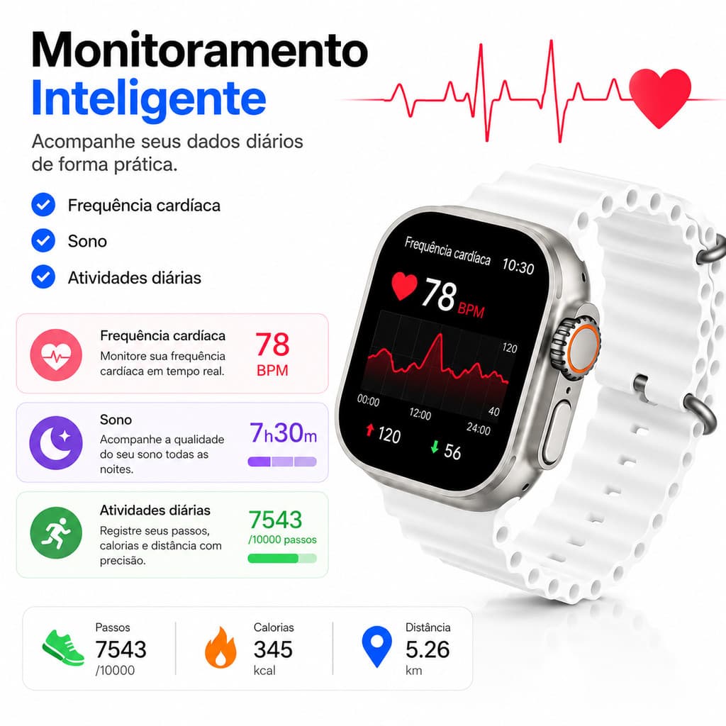 Smartwatch S9 Ultra Tela HD Chamadas Bluetooth Monitor de Atividades Diárias Design Elegante