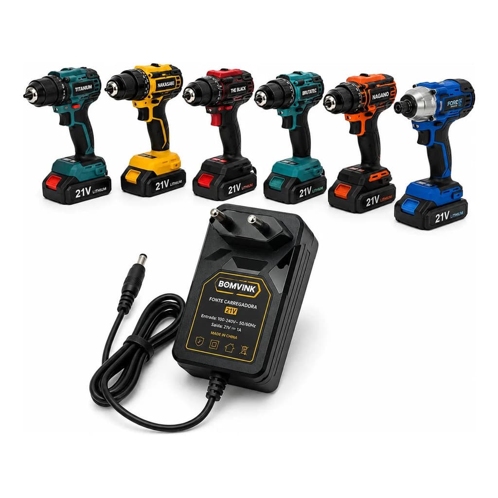 Fonte Carregador Bateria 21v Lítio Parafusadeira Bivolt 1a Premium