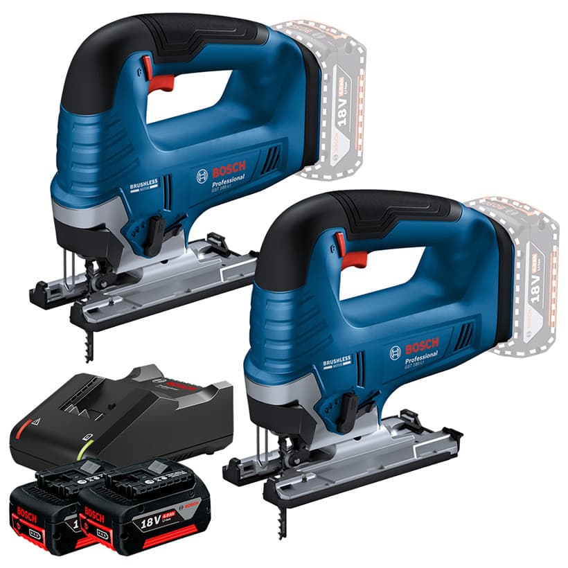 Kit com 2 Serra Tico-Tico Motor Brushless GST 185-LI + 2 Bateria 4Ah + Carregador Rápido Bosch