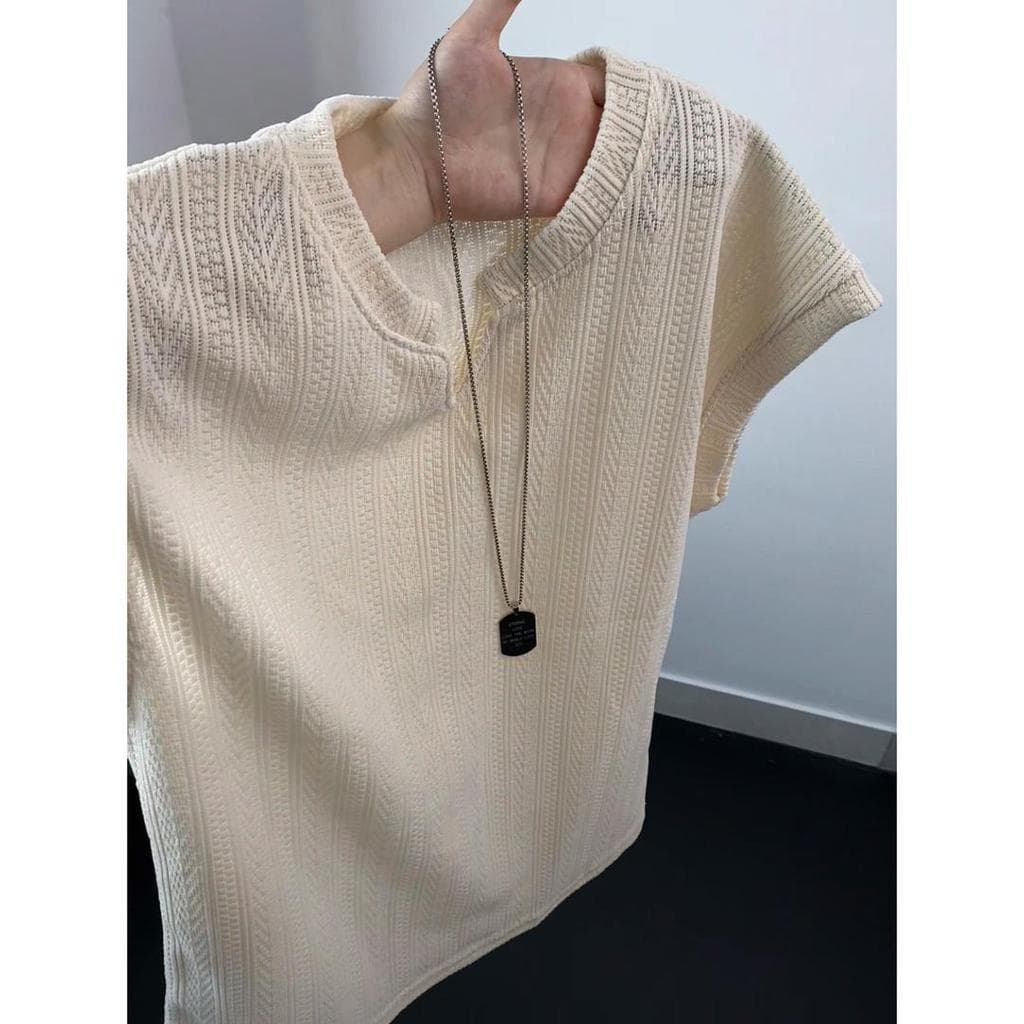 Americano trigo orelha padrão com decote em V colete de manga curta masculino verão rua Wear sem mangas camiseta cleanfi
