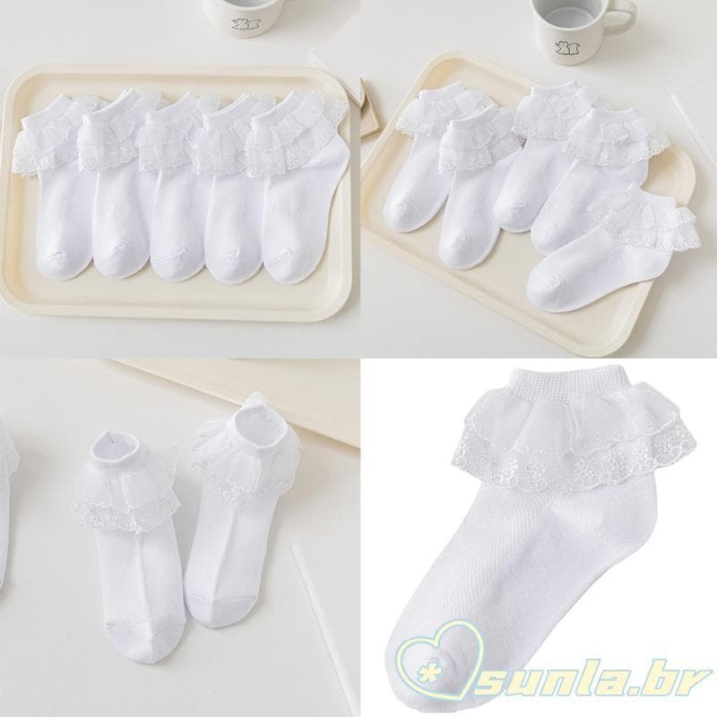 SUNL Meias Tornozelo Confortáveis E Modernas Para Meninas, Elegantes, Camada Dupla, Babados Renda Maiores 1