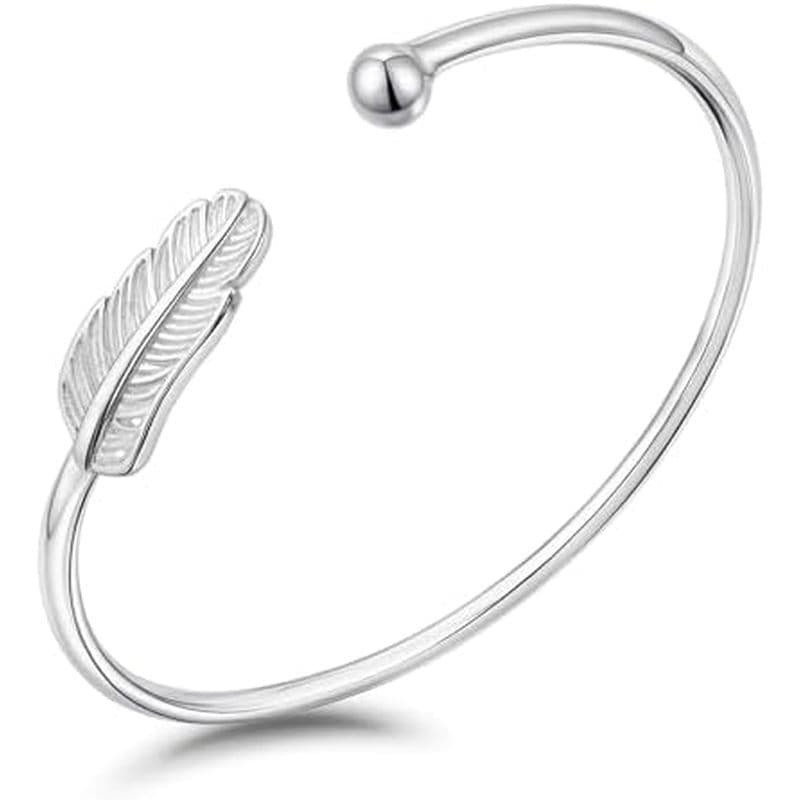 Pulseira De Punho De Pena De Prata , Empilhável Fofa Ajustável Para Uso Diário Feminino & amp ; Presente Dando