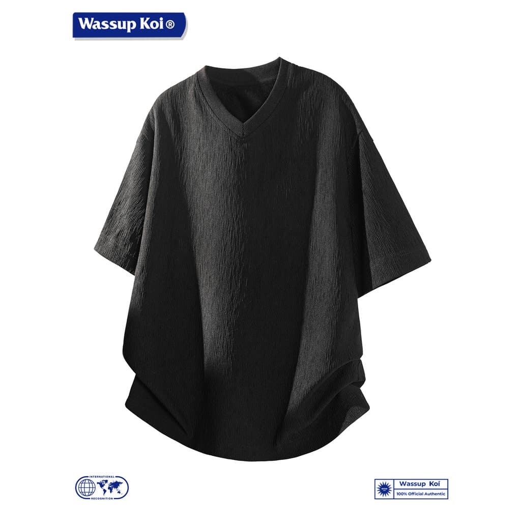 WASSUP KOI Texturizado Com Decote Em V Camiseta De Manga Curta Masculina Primavera Verão Novo Estilo Street Wear Solto C