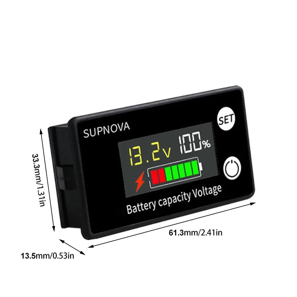 Monitor de Bateria 12V 24V 36V 48V 60V 72V Testador para Carro e Carrinho de Golfe com Display Digital de Voltagem e Cap