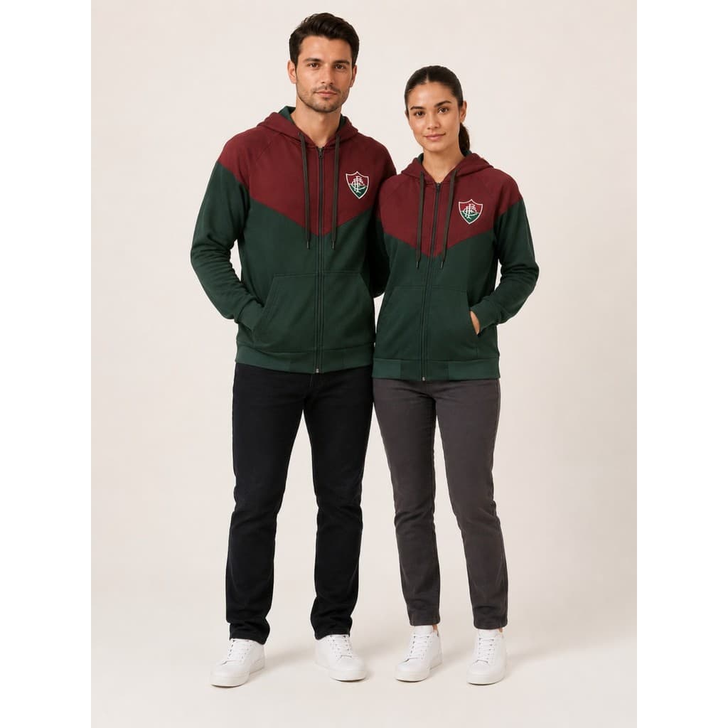 Jaqueta Fluminense Masculina Com Capuz Zíper Bolso Torcida Futebol Casual Esportiva