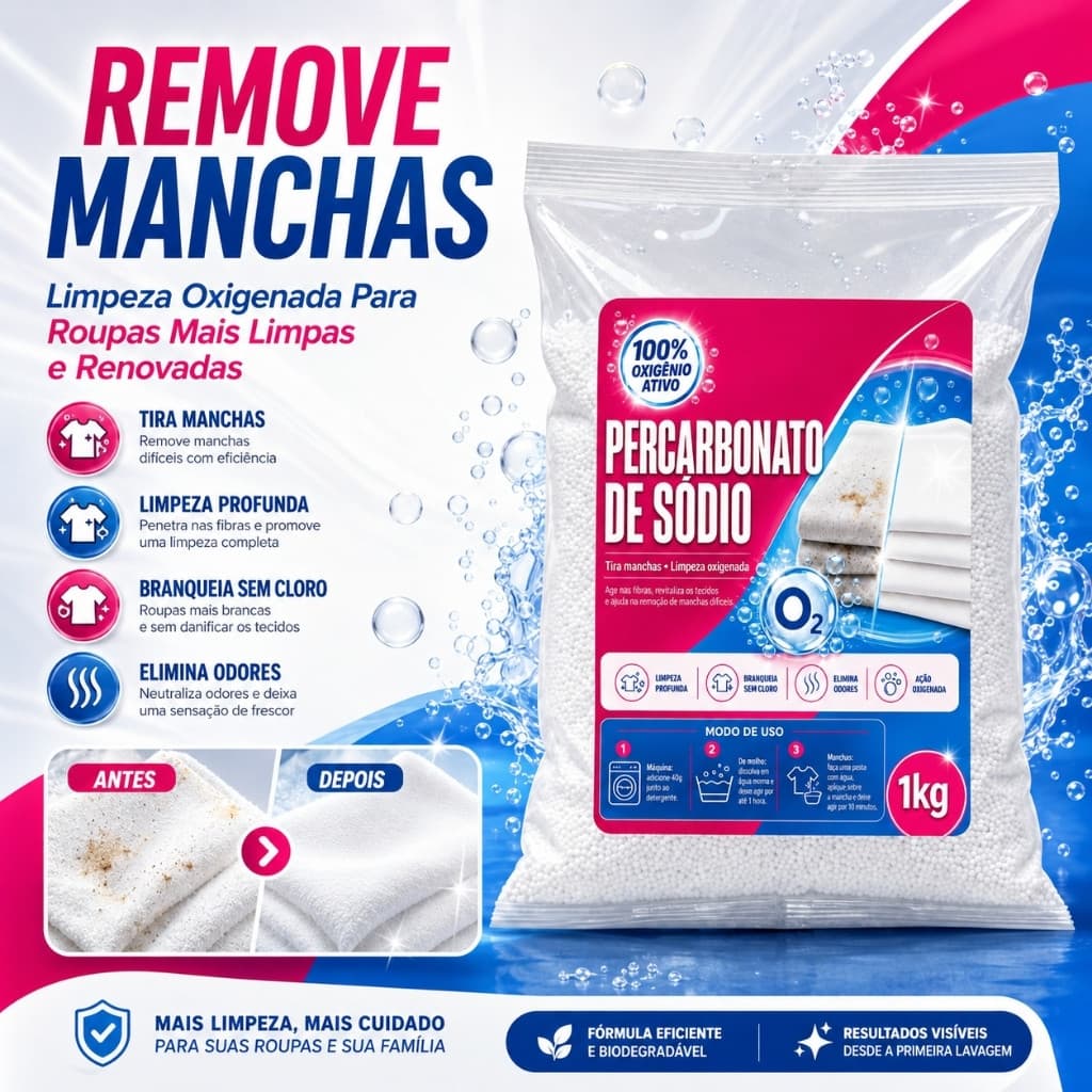 Tira Manchas Percarbonato de Sodio Para Roupas Brancas E Coloridas Limpeza Em Geral Puro Granulado