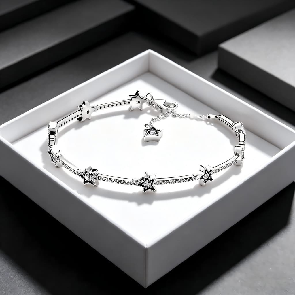 Pulseira estrela de diamante em prata S925