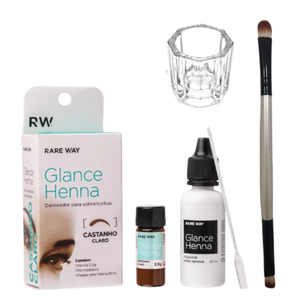 Kit Design De Sobrancelhas Henna Glance Castanho Claro Dappen Pincel