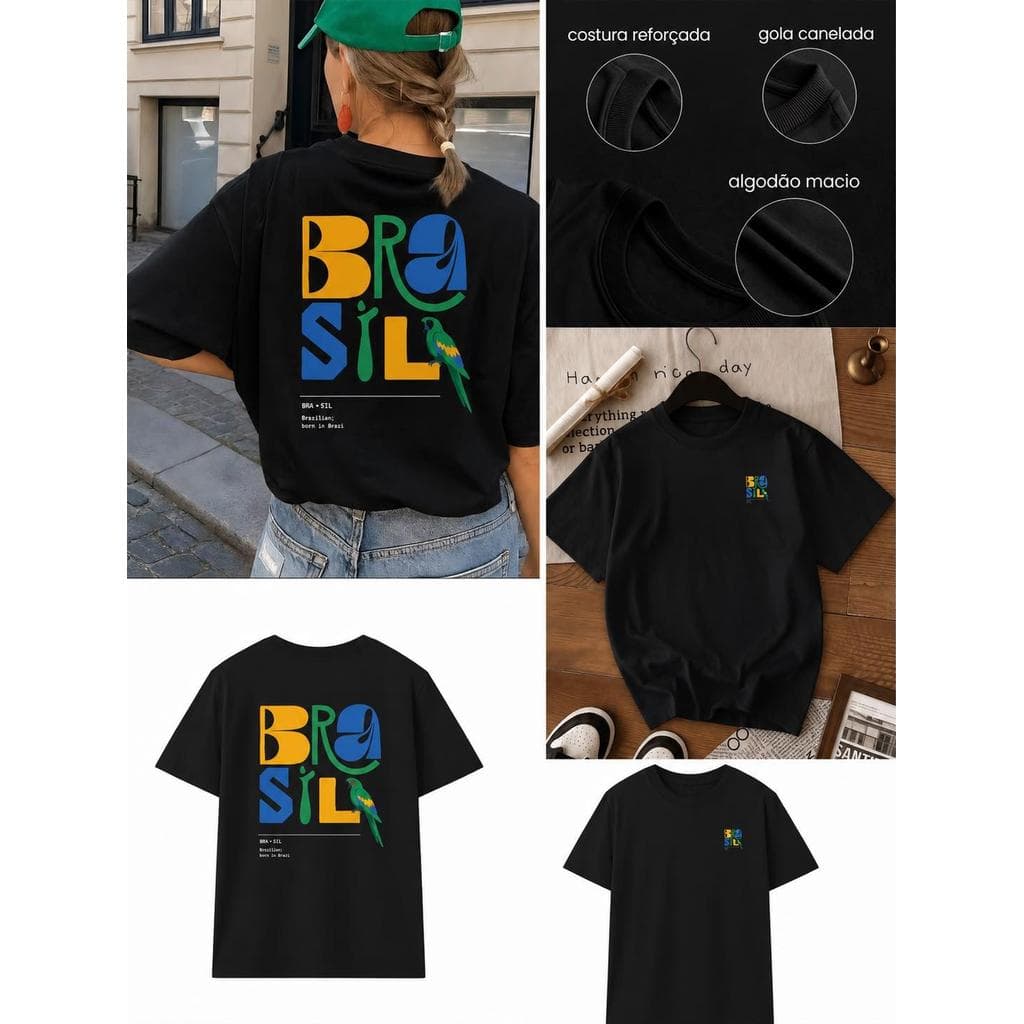 Camiseta feminina BRASIL Estampas brasil 2026Algodão Premium