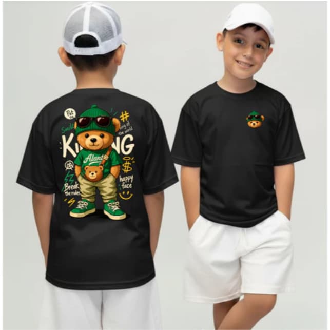 Camiseta Infantil Urso King Streetwear Malha 100% Algodão Camisa Juvenil Estilosa, Camisa adulto
