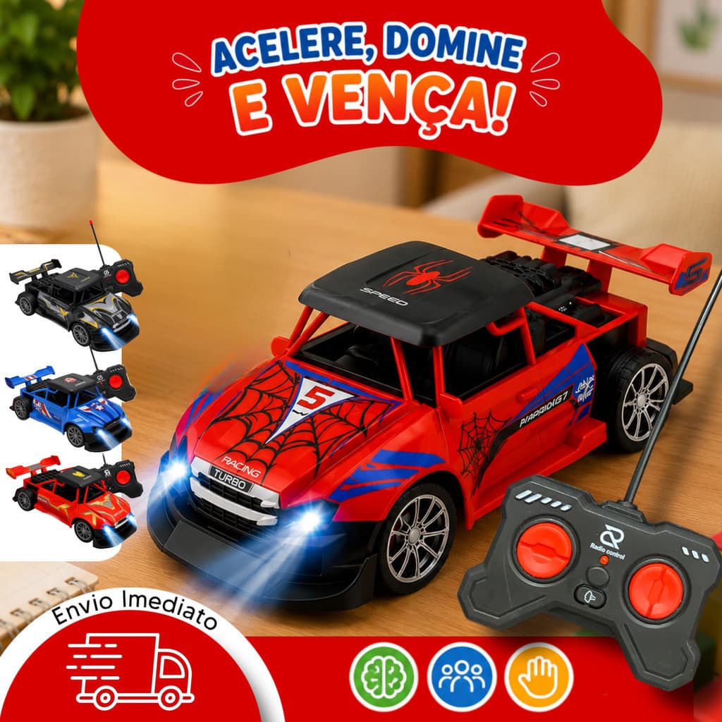Carrinho Super Herói Controle Remoto Com Fumaça Vapor Luz LED Recarregável Batman Homem Aranha Infantil