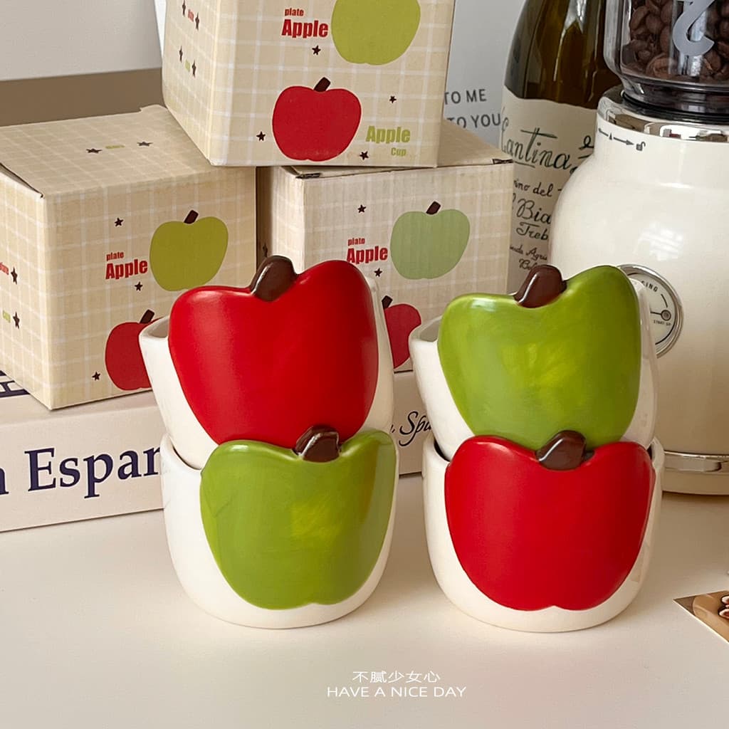 Bonito vermelho verde maçã caneca de cerâmica caneca feminina casal par copo copo água presente aniversário lembrança