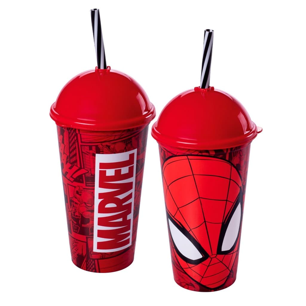 Copo Shake Infantil Homem Aranha Marvel Com Canudo 500ml Presente Crianças Várias Cores
