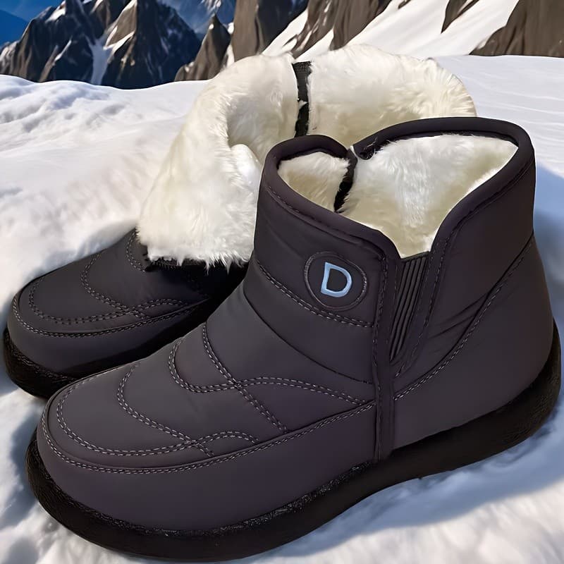 Botas de Neve Femininas, Calçados de Inverno para Senhoras, Tamanhos Grandes, Tecido de Cor Sólida com Forro de Veludo,