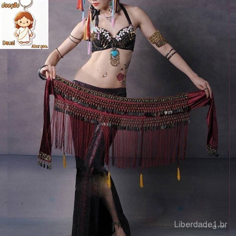 Eua Nova Dança Do Ventre Hip Cachecol Moeda Cinto Tribal Franja Traje Bolla De Cobre Na Vinda