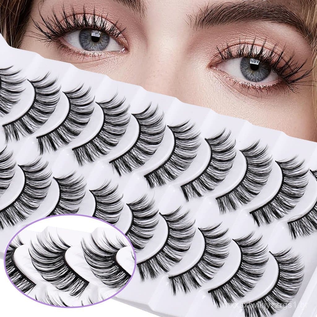 Cílios postiços volumosos pretos 3D estilo europeu e americano em estoque, 10 pares de cílios postiços pequenos, cílios