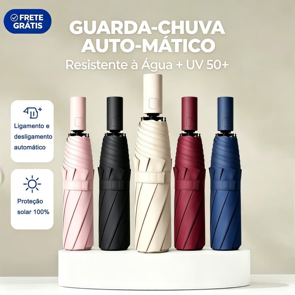 Novo Guarda Chuva Automático Alta Resistência a Chuvas e Vento Forte Com Proteção UV