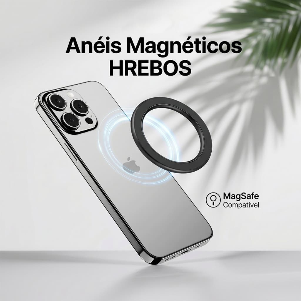 HREBOS x HEYOO Anel magnético MagSafe N52 fino preto adesivo nano reutilizável para celular tablet