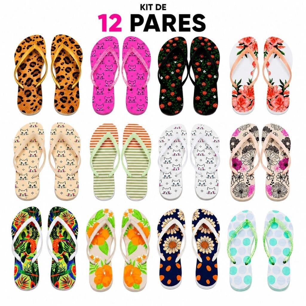 Kit 12 Pares Chinelos Femininos Variados