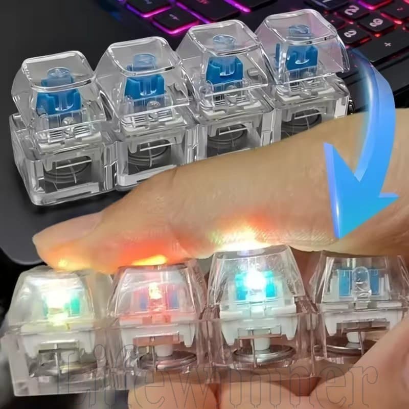 Chaveiro Minimalista Transparente | Brinquedo De Botão De Teclado Mecânico Com Bateria Embutida , Clicker Emissor De Luz