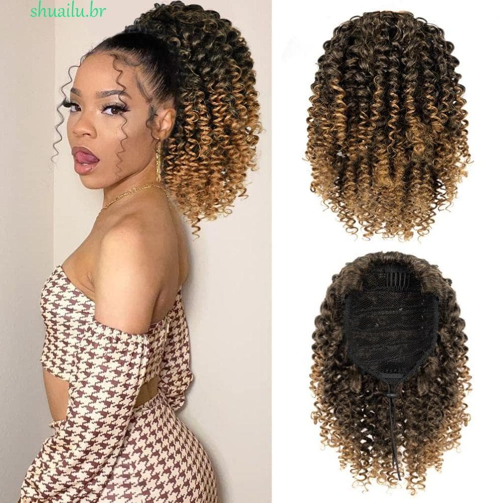 Rabo De Cavalo Afro Com Cordão SHUAILU , Peças De Cabelo Encaracolado Curto E Resistente Ao Calor , Coque Updo
