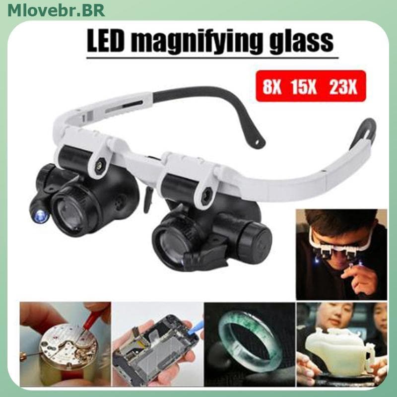 Lupa De Óculos MOVE Com Luz LED 8X 15X 23X Joalheiro Para Relojoeiro .
