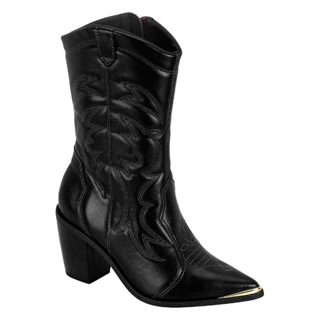 Bota Texana Vizzano  Rodeio Boiadeira Feminina Country Bico Fino Salto Grosso Cano Médio Ana Castela