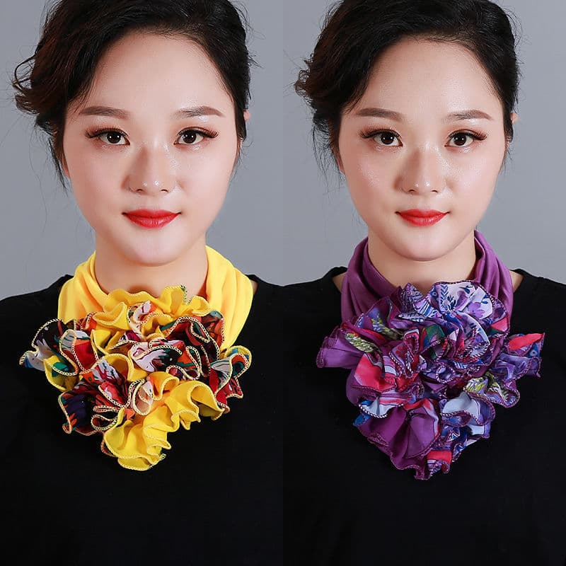 Cachecol pescoço manga outono inverno quente gola falsa All-Match lenço de seda moda gaze colar flor cachecol de seda