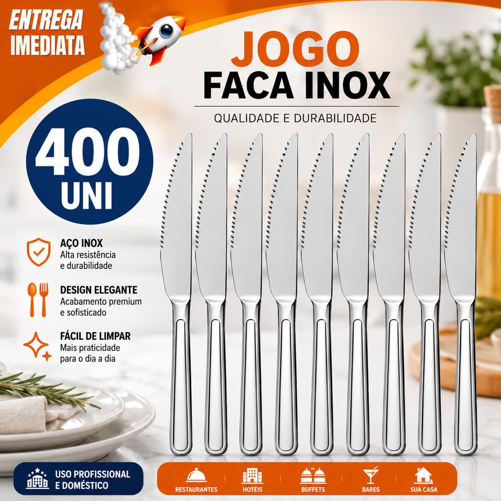 Conjunto 400/200/100 Facas Aço Inox Grande Luxo Faqueiro Para Restaurantes Bares Hotéis Buffet Eventos e Casa