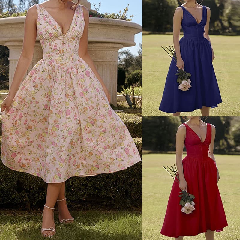 Saia longa feminina estampada Halter cintura alta elegante moda verão Casual praia vestido de férias
