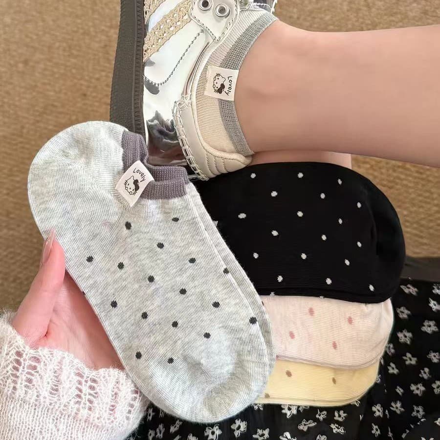 Bonito bolinhas kt gato boca rasa invisível barco meias ~ verão estilo fino feminino antiderrapante não pode cair fora d
