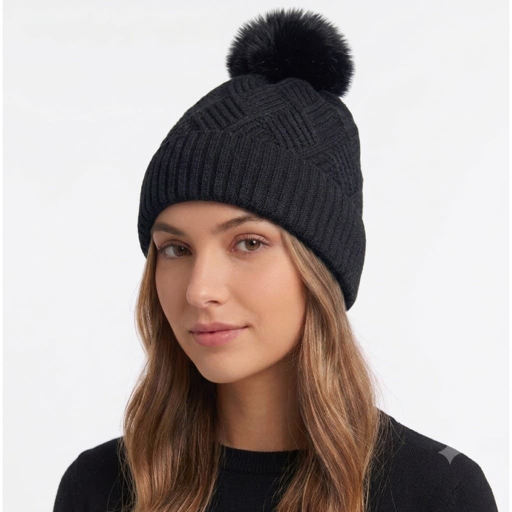 Gorro Feminino de Tricô com Pompom Touca de Inverno Adulto Tamanho Único Mulheres
