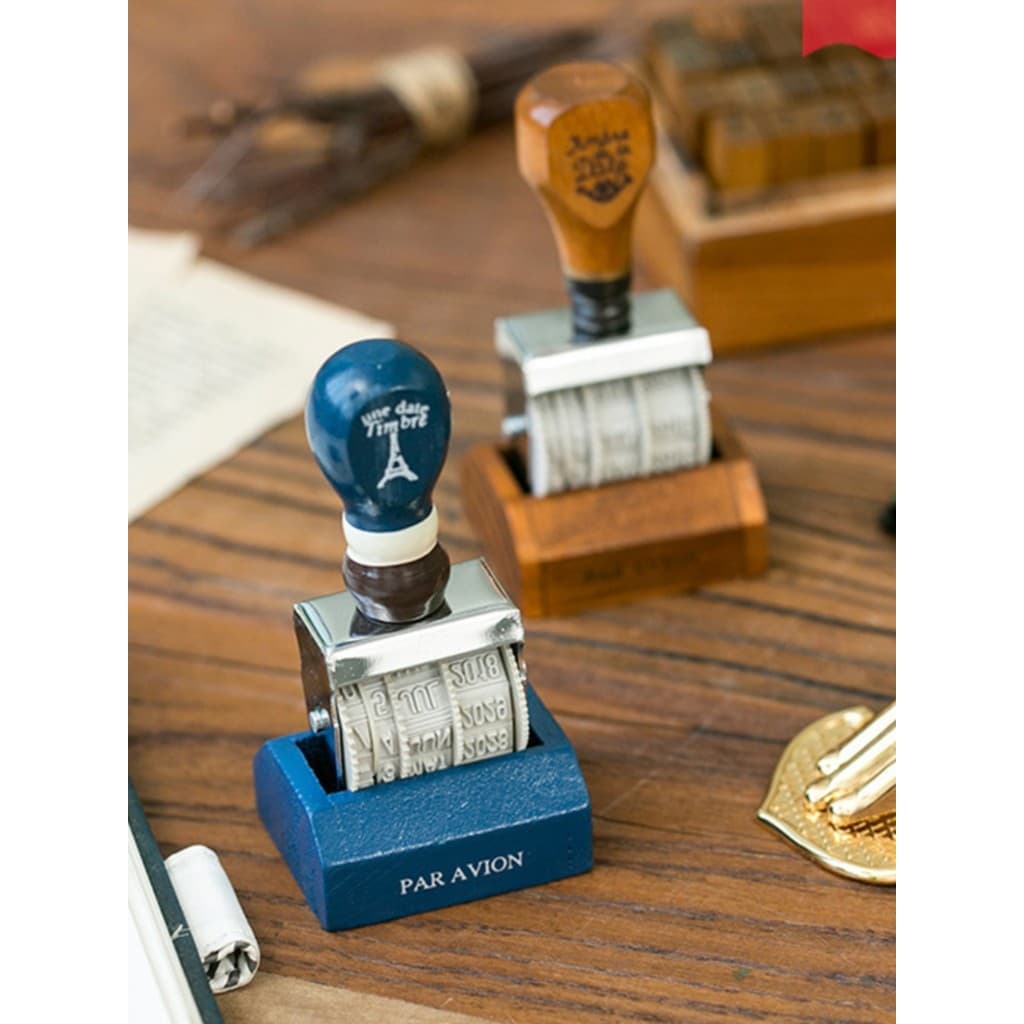 De curso mantimentos Retro data rolo selo exclusivo com Base nostálgico manual de madeira selo ajustável ano mês dia