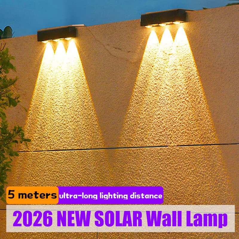 2026 Novo 3 LED Luz De Parede Solar 5M Distância De Iluminação À Prova D'água Decoração De Jardim Lâmpada Villa Garagem