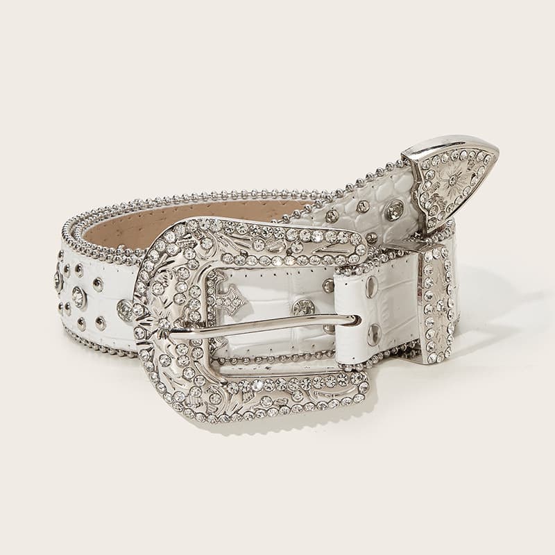Cinto feminino, adornado com strass, adequado para esportes de cross-country, estilo básico, elegante branco/vermelho, 1