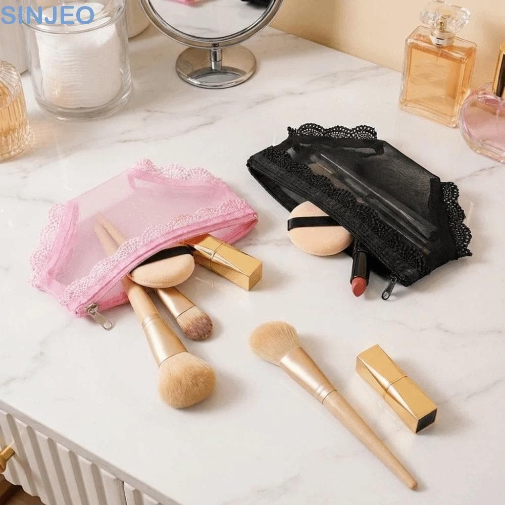 Bolsa Cosmética Em Formato De Cuecas SINJEO , De Higiene Pessoal De Malha Estilo Coreano Com Acabamento Renda Armazename