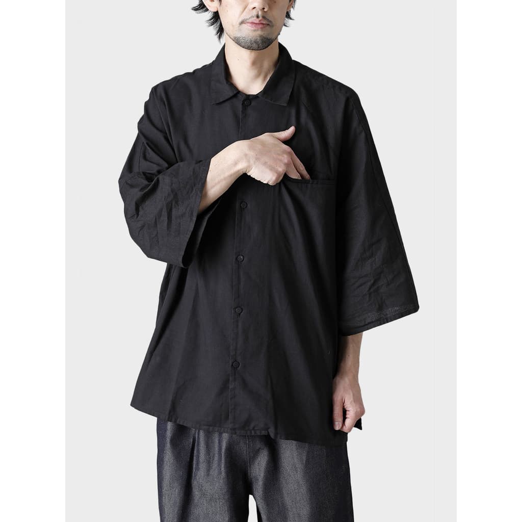GAOSTUDIOS Primavera Preto Manga Três Quartos Perfil Camisa Grande Masculina Nicho Escuro Extra Solto Simples Manga Curt