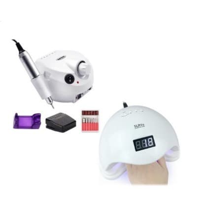 Kit Cabine Sun 5 Led Uv 48w unha + Motor Porquinho Lixadeira  de Unhas Elétrica Profissional