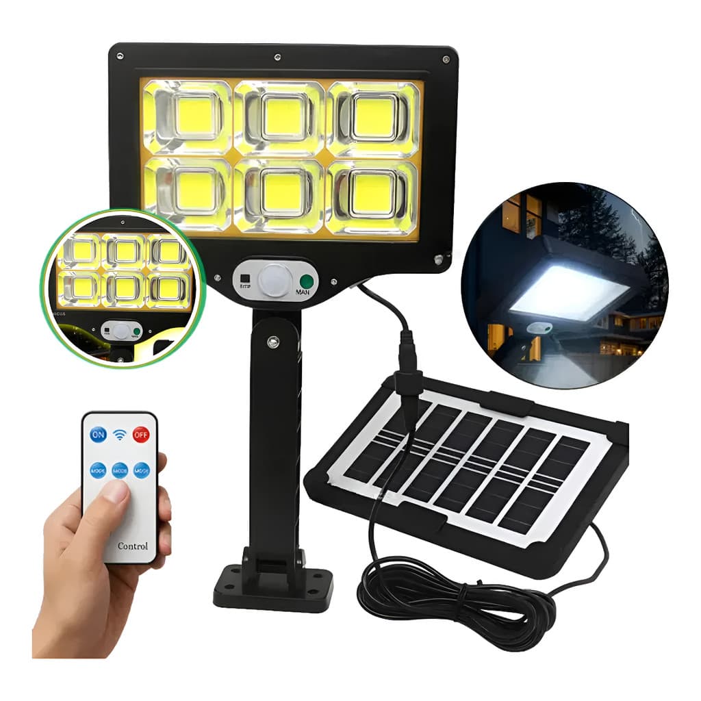 Refletor Solar LED 300W Com Sensor Presença e Controle Remoto Sem Fio LKY0045