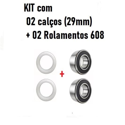 KIT com 02 ROLAMENTOS 608 e 02 CALÇOS para Rolamento 608