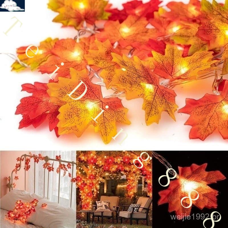 Folhas de bordo de outono artificial deixam luzes de abóbora Led decoração de festa de Natal Dia de Ação de Graças Dia d