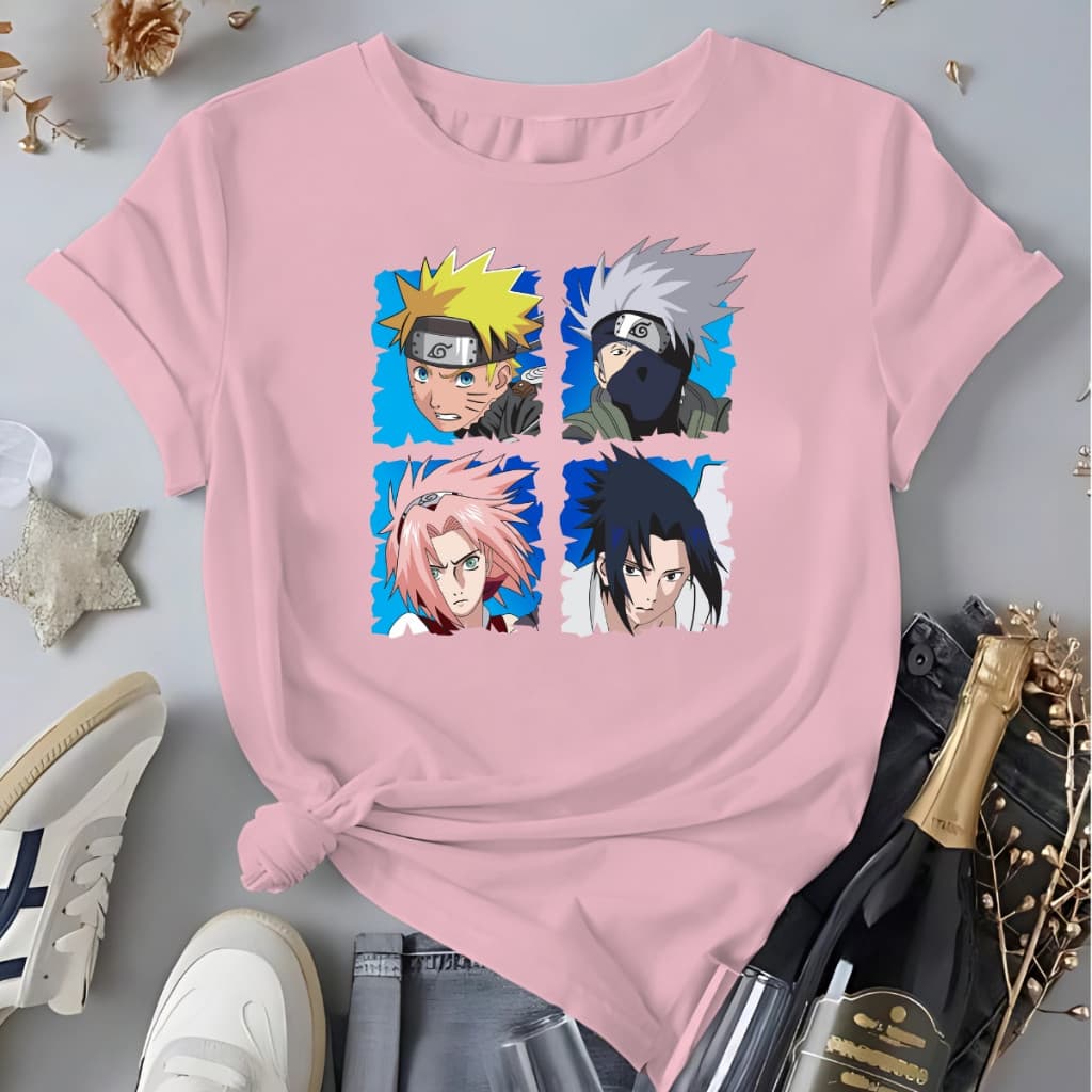 Camisa Camiseta Feminina Anime Naruto Sauke Kakashi e Sakura Blusa 100%Algodão