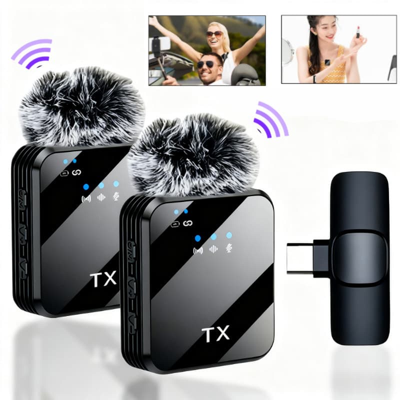 Microfone de lapela sem fio para celulares, interface iOS, Adequado para vlog e transmissão ao vivo