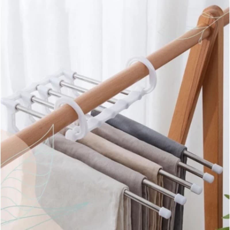 Cabide retrátil de 5 camadas na mesma posição, pendure mais 5 peças de roupa! Dobre a capacidade do guarda-roupa