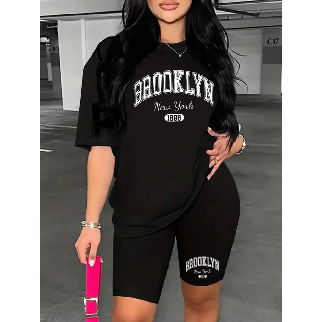 KIT SHORT LEGGINGS+CAMISETA ALGODÃO100% BROOKLYN CONFORTAVÉL BERMUDA CÓS ALTO ZERO TRANSPARENCIA