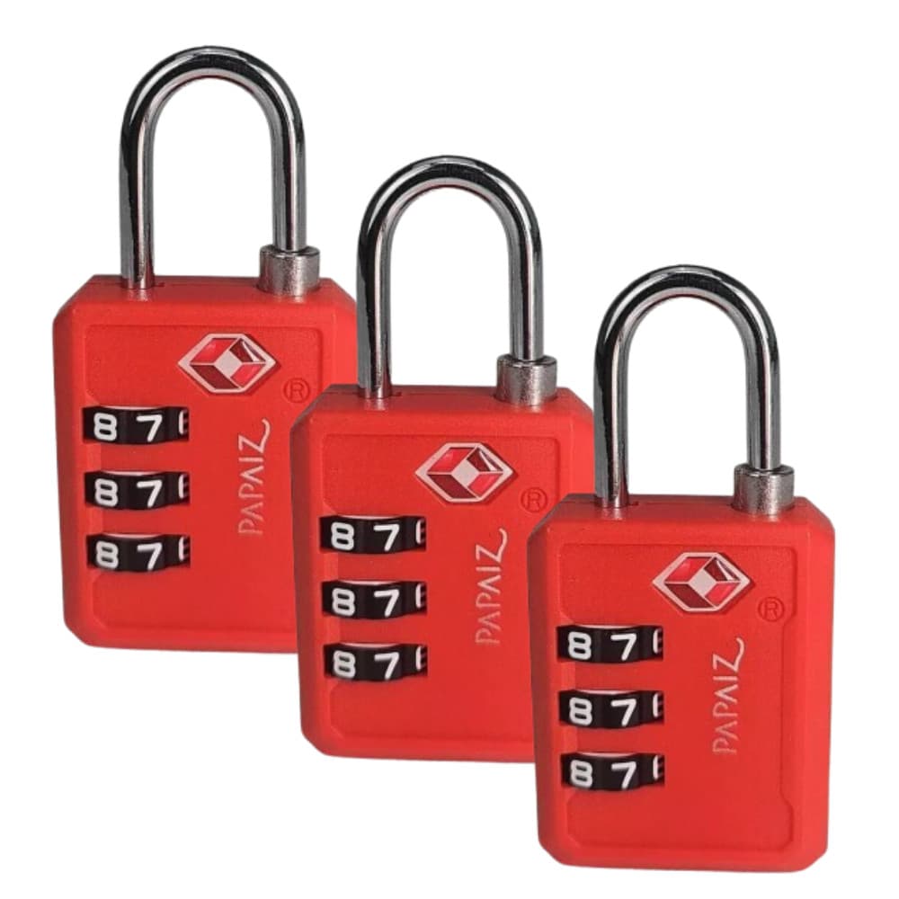 Kit 3 Cadeados TSA 30 PL Vermelho Papaiz Aeroporto Mala