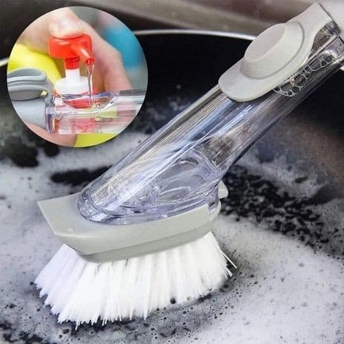 STO169 - Escova De Limpeza 2 Em 1 Dispenser Detergente Lava Louça