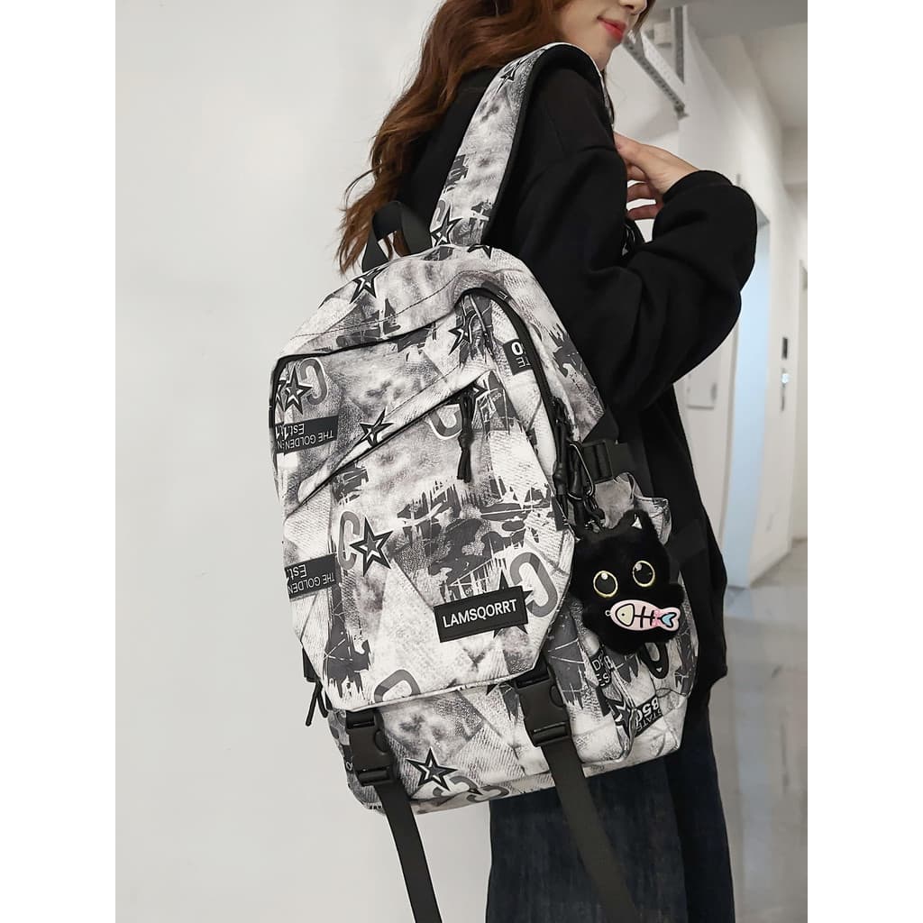 Mochila escolar americana Graffiti high Street na moda Retro bonito legal mochila das mulheres dos homens estudantes do